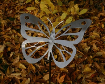 Butterfly Metal Garden Art -Garden & plant pot stakes - Handmade bare metal shiny garden gifts - exterior deco art - outdoor metal insects