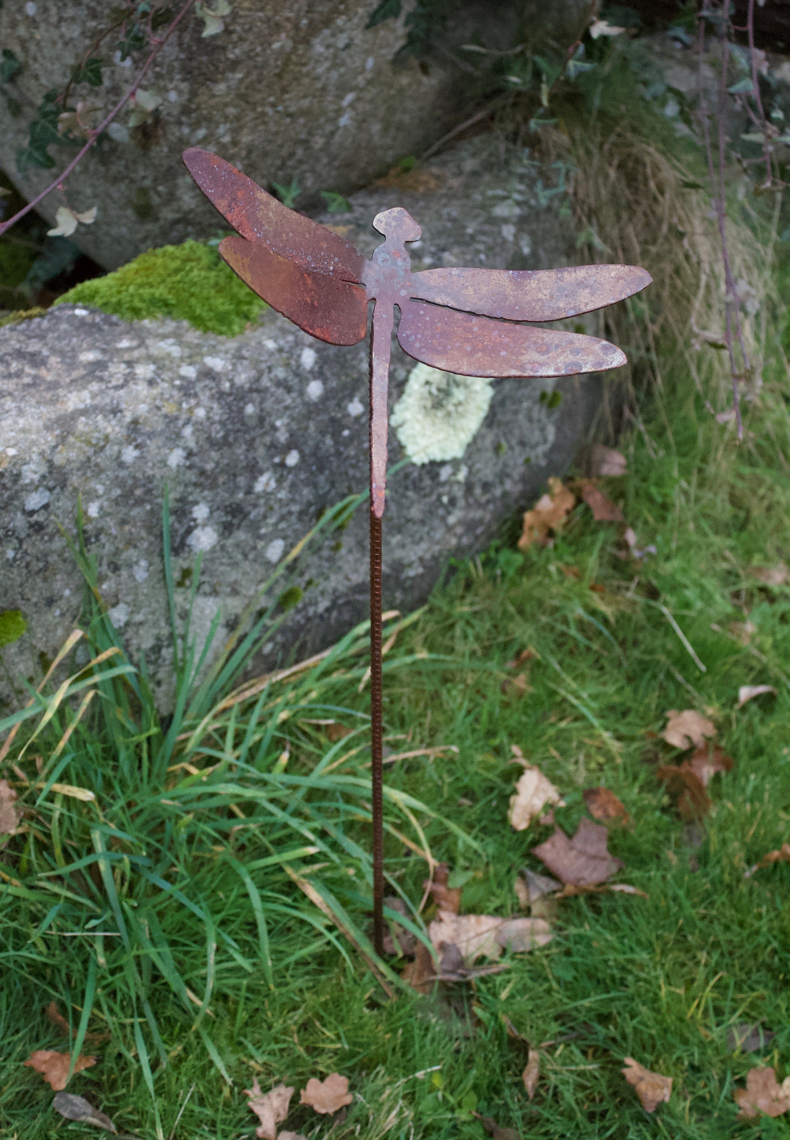Rusted Metal Dragonfly Garden Stake Plant Pot Stakes Etsy
