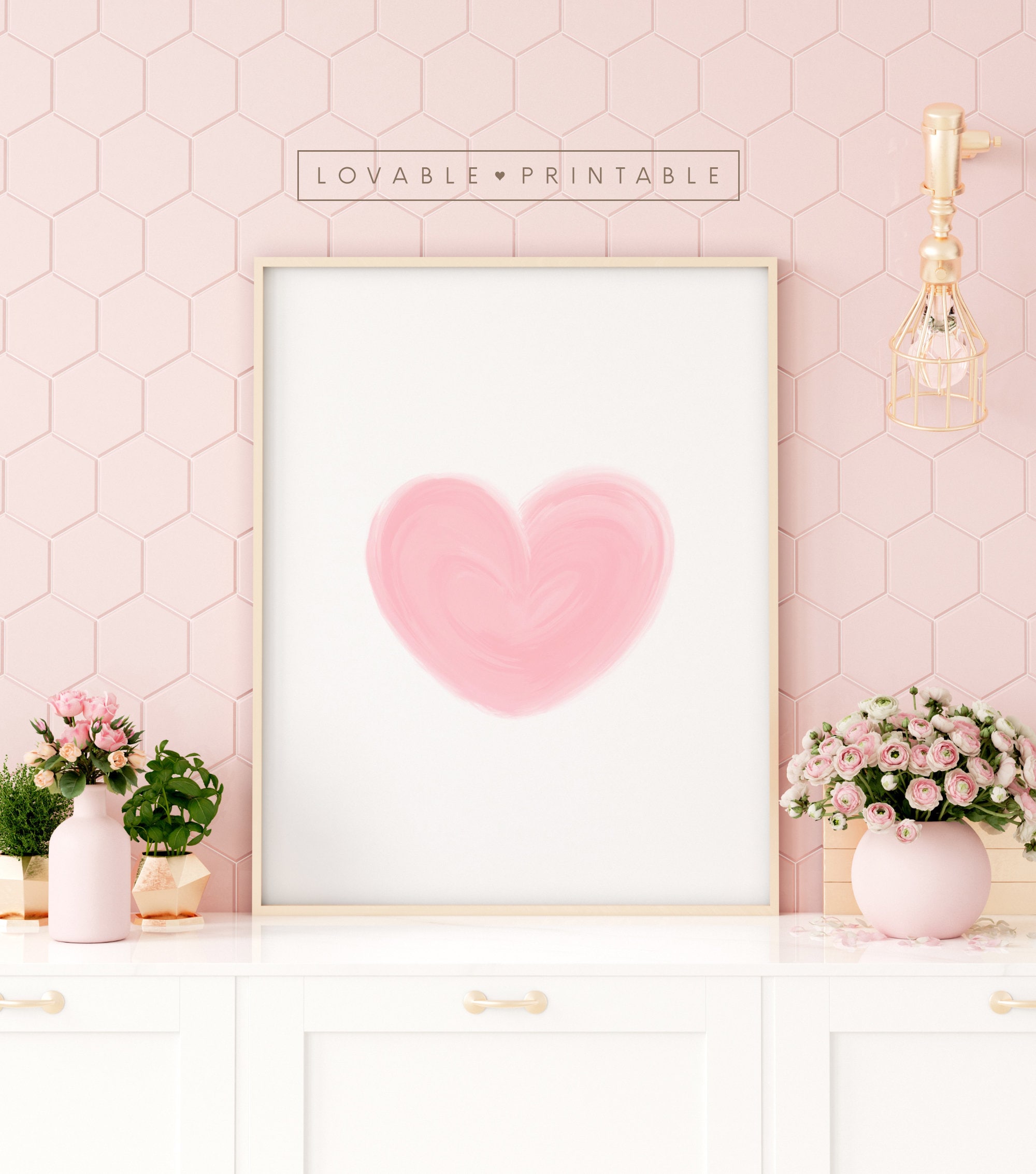 Blush Pink Heart Wall Art Pastel Pink Nursery Room Decor Etsy
