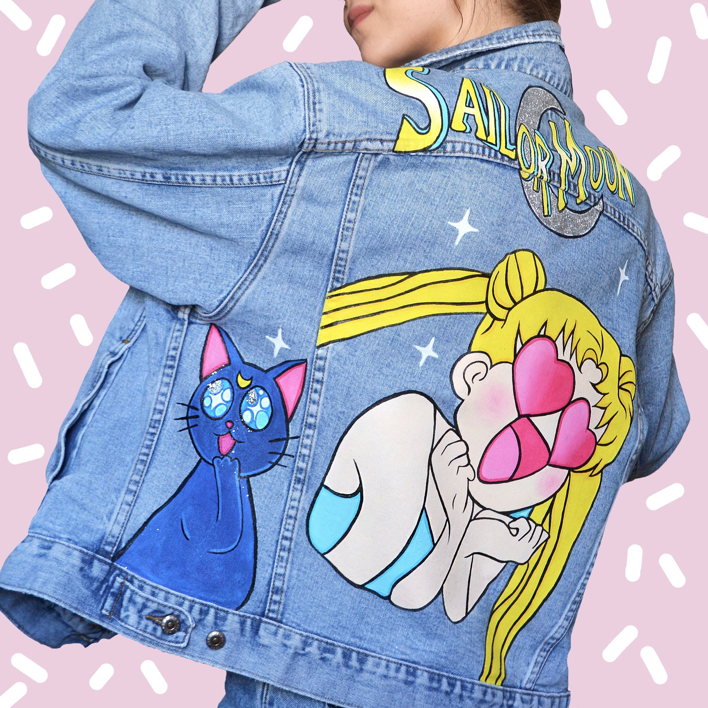 Sailor moon hand painted denim jacket, custom denim jacket, sailor