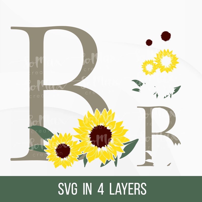 Download Sunflower Alphabet Svg Floral Letter M Svg Botanical | Etsy