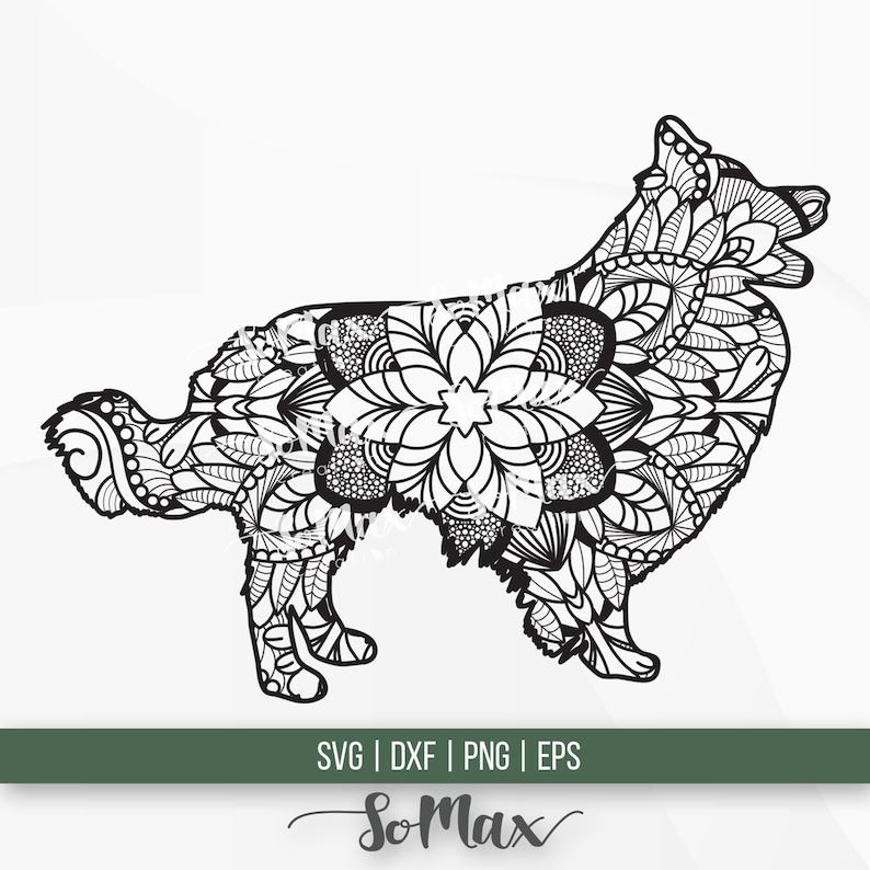 Border Collie Mandala Svg Dog Mandala Sign Png Border Collie Stencil Clip Art