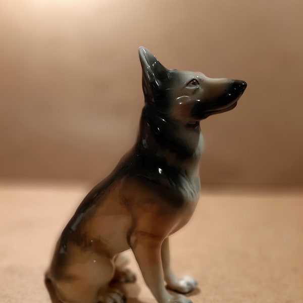 Porcelain Dog without ear / German Shepherd / Fallout Dog / Postapo Toy / Retro / Old and Beautiful / Vintage