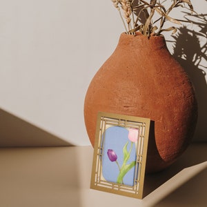 Tulipa | Cartão postal moderno elegante/arte decorativa de parede com 'Hanok', envelope com moldura tradicional coreana tamanho 5x7