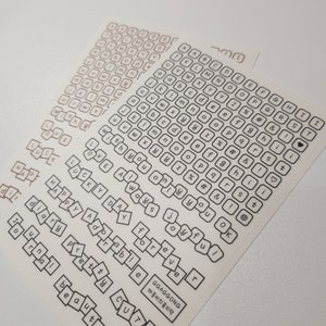 Folhas de adesivos com letras do alfabeto em cubo (transparentes) | 4 folhas, 2 cores diferentes | Folhas de adesivos decorativos autocortados