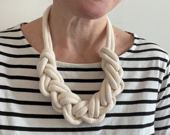 Off white chunky necklace, braided cotton rope jewellery, statement necklace, white accessories