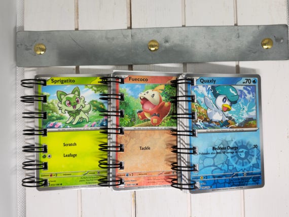 pokemon card notebook Handcrafted Pokénote Mini Notebook - Upcycled Pokémon Card Journal