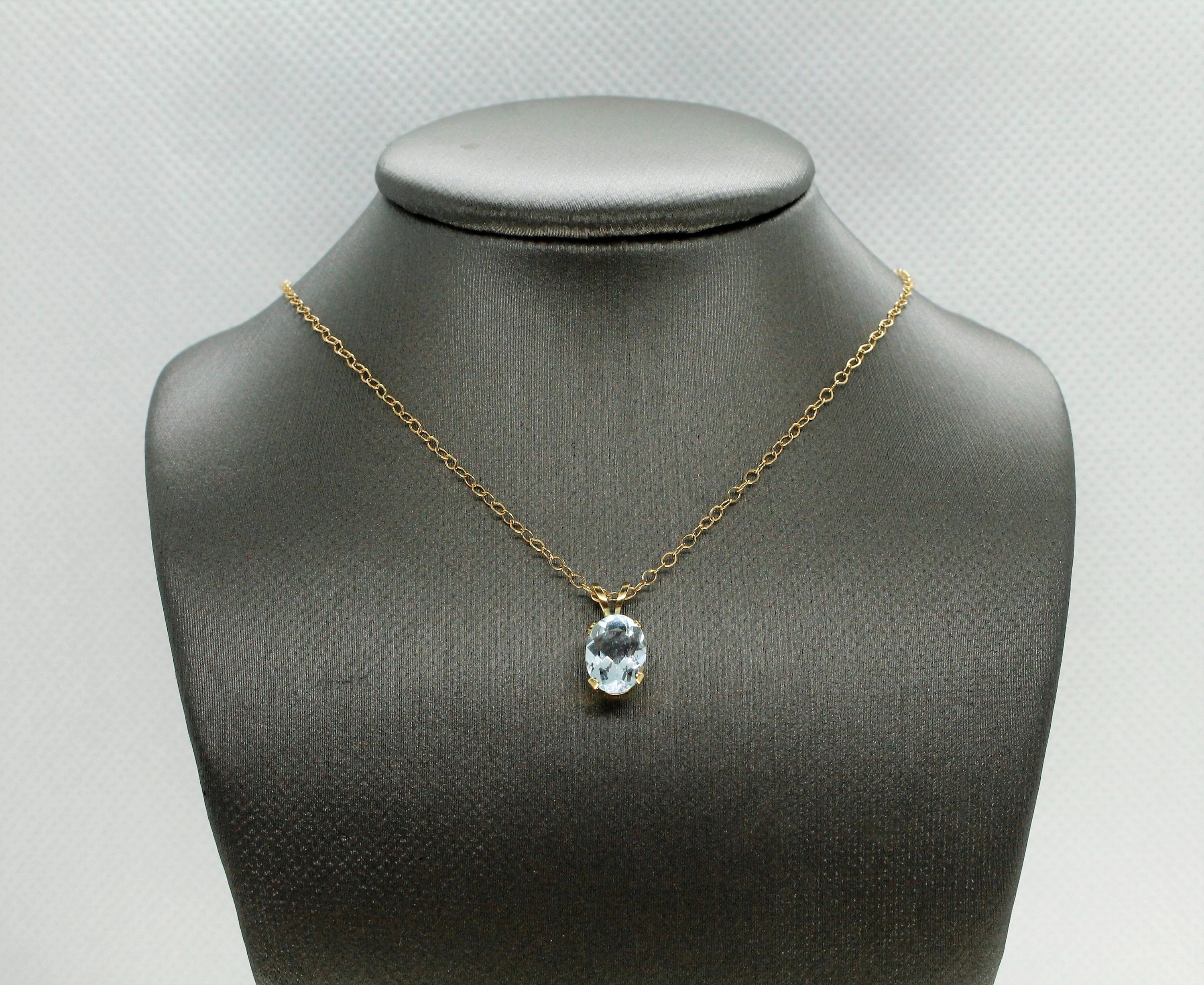 Solid 14k Yellow Gold Aquamarine Pendant. bridal jewelry Etsy