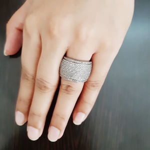 925 Sterling Silver Cigar Band White Topaz Gemstone ,Pave Setting,Victorian Jewelry,Vintage Jewelry,Party Jewelry,Gift Her,Band Ring,Jewel