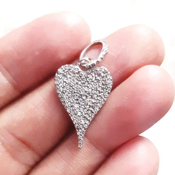 Diamond Charm Pendentif 925 Argent Sterling Clouté de Pave Diamond Noir Pendentif Oxydé 20mm Hauteur