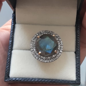 Pave Diamond Cocktail Ring Handmade Cocktail Ring Women Cocktail Ring 925  Sterling Silver Ring  Studded With Labradorite Gemstone Rinc