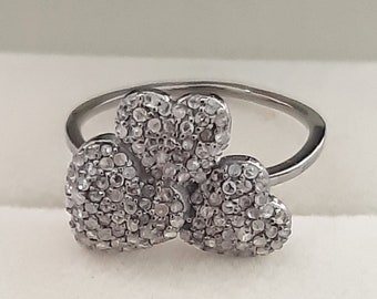 Pave Diamond Three Heart Ring: Oxidized Sterling Silver Jewelry