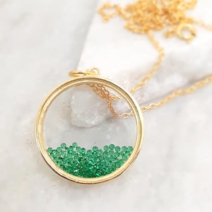 Shaker Pendant With Green Topaz Gemstone Inside 925 Sterling Silver 14k Gold Plated Shaker Necklace With 18Inch Chain