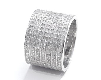 Pave Diamond Cigar Band  925 Sterling Silver Pave Diamond  Handmade Jewelry  15mm Width