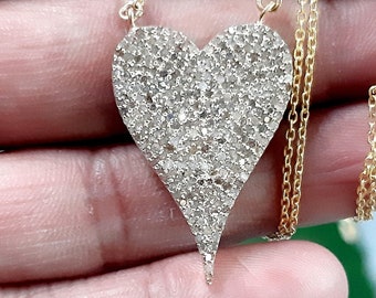 Pave Diamond Heart Pendant Necklace: 14k Gold Plated Sterling Silver