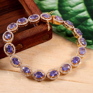 Tanzanite Bracelet Pave Diamond Tanzanite Bracelet 925 Sterling Silver 14K gold Plated 7.5 Inch Handmade Jewelry Natural Tanzanite Gemstone