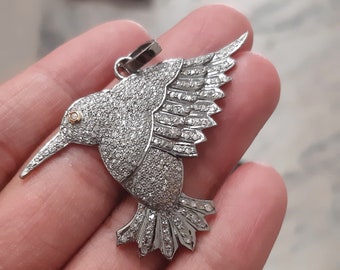 Pave Diamond Bird Pendant 925 Sterling Silver Black Oxidized Jewelry For her