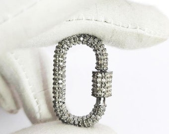 Clasp Lock Studded with Pave Diamonds 925 Sterling Silver Black Oxidized Lock Finding for Gifting her 30mm