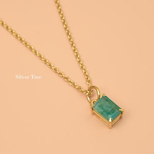 Natürlicher Smaragd Edelstein Anhänger 925 Sterling Silber 18k Vergoldet Mit Kettenlänge 16 + 2 &#39;&#39; Geschenk für Sie.