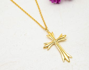 Cross Pendant 18k Gold Plated 925 Sterling Silver Christian Necklace