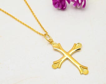 Cross Pendant 18k Gold Plated 925 Sterling Silver Christian Necklace