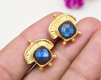 Natural Labradorite Earring 925 Sterling Silver 18k Gold plated