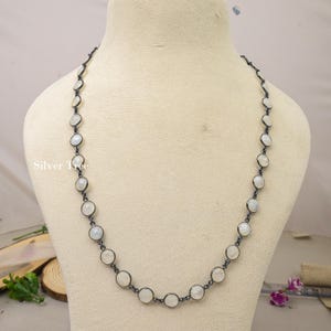 Regenbogen Mondstein Halskette 925 Sterling Silber Schwarz oxidiert Halskette mit 20 + 3 Zoll handgemachten Schmuck