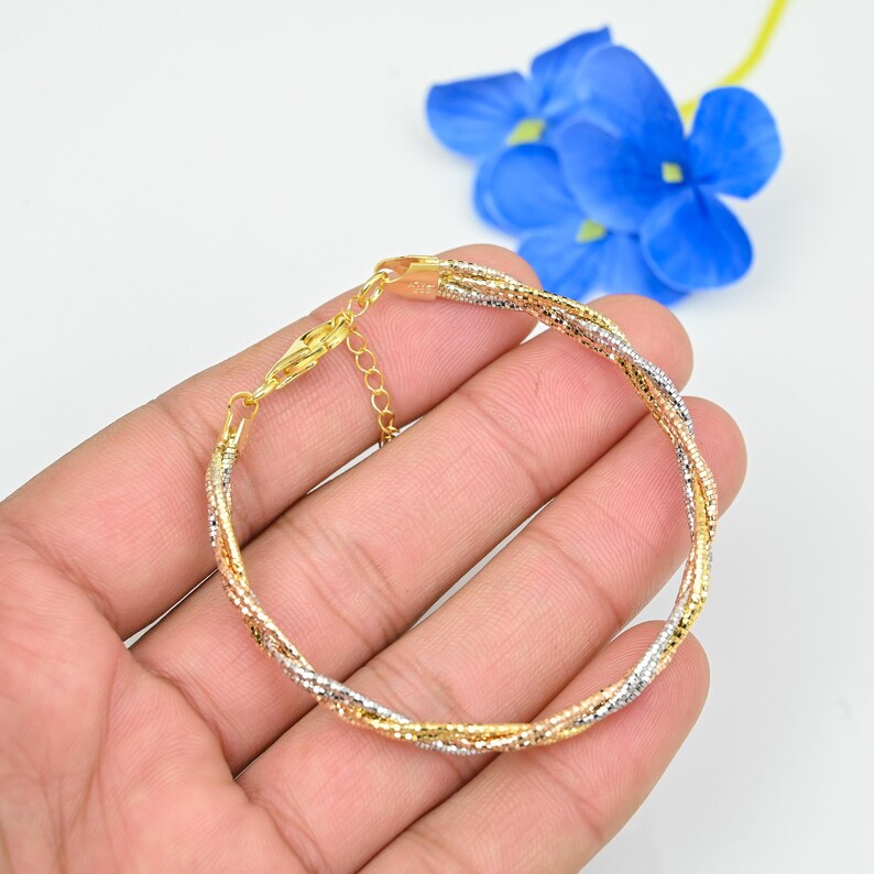 Bracelet Vintage Années 70 En Cuivre Argenté Avec Motif Tricolore – Ouverture Arrière