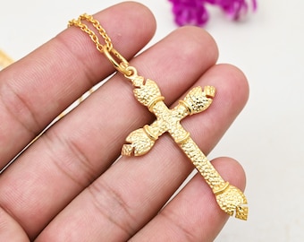 Cross Pendant 18k Gold Plated 925 Sterling Silver Christian Necklace