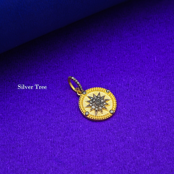 Pave Diamond Star Charm Pendant: 14k Gold Plated Sterling Silver (18X18mm)