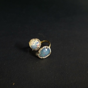 Natural Fire Opal Pave Diamonds 925 Sterling Silver 14k Gold Plated Statement Ring