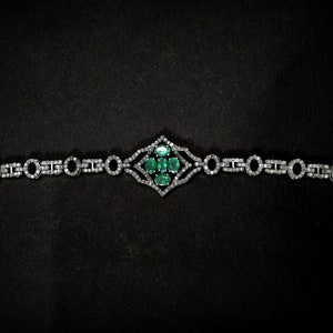 Beautiful Emerald Bracelet 925 Sterling Silver With Pave Diamonds Handmade Finish Gemstone Jewelry Gift For Her, Anniversary Gift