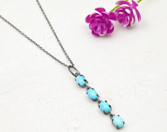 Handmade Turquoise Pendant Necklace, Oxidized 925 Sterling Silver Chain