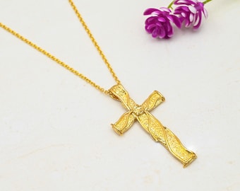 Cross Pendant 18k Gold Plated 925 Sterling Silver Christian Necklace