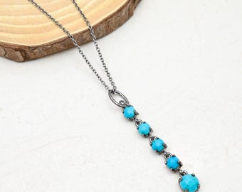 Handmade Turquoise Pendant Necklace, Oxidized Sterling Silver, 16-Inch Chain