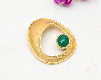 18k Gold Plated Silver Abstract Emerald Pendant
