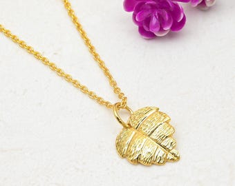 18k Gold Plated Textured Leaf Pendant 925 Sterling Silver Leaf Necklace