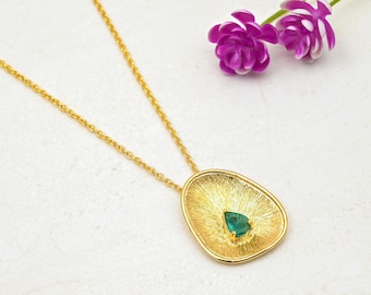 18k Gold Plated Emerald Teardrop Pendant 925 Sterling Silver Pendant