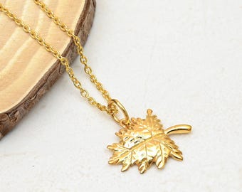 18k Gold Plated Maple Leaf Pendant 925 Sterling Silver Leaf Necklace