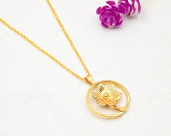 Gold Flower Pendant, 925 Sterling Silver, 18k Gold Plated