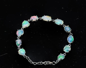 Opel Bracelet 925 Sterling Silver Gemstone Bracelet Unshaped Opel Bracelet