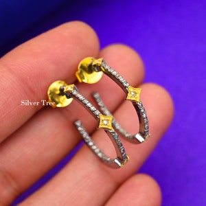 Pave Diamond 925 Sterling Silver Hoop Earring Handmade Earring Fine Jewelry Gift for her.
