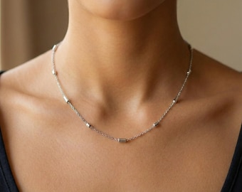 Silver Bead Chain Necklace Dainty Jewelry For Women