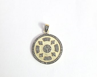 Pave Diamond Disk Pendant: 14k Gold Plated Sterling Silver (28x28mm)
