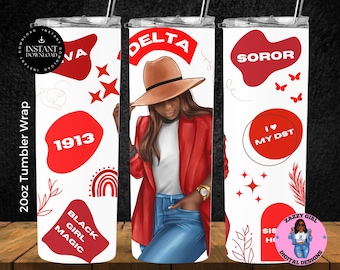 Black Girl Magic Tumbler Wrap, Black Girl Delta Sorority Tumbler, African American Tumbler Wrap, Black Woman Tumbler PNG Sublimation Design
