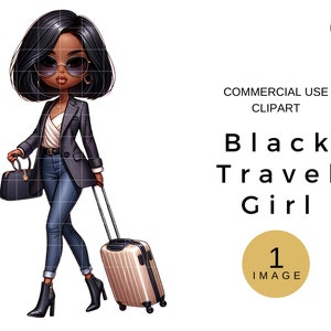 African American Travel Clipart PNG, Black Woman Clipart Travel, Instant Download, Single Image Clipart For Commercial Use, Black Girls Trip
