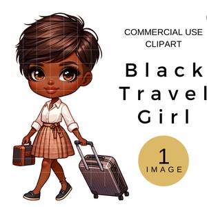 Black Girl With Suitcase PNG, Black Woman Travel Clip Art, Sublimation Digital Download, African American Girls Travel Clipart, Single Image