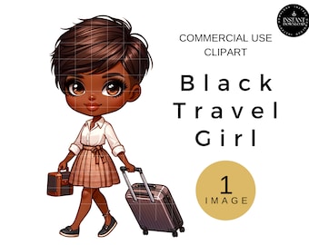 Black Girl With Suitcase PNG, Black Woman Travel Clip Art, Sublimation Digital Download, African American Girls Travel Clipart, Single Image