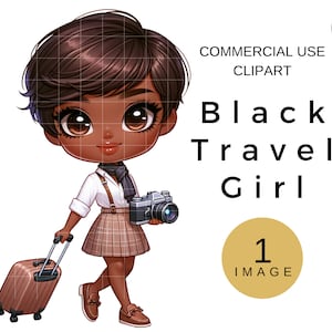 African American Woman With Suitcase and Camera PNG, Black Girl Travel Clipart, Sublimation Digital Download, Black Girls Trip Clip Art PNG