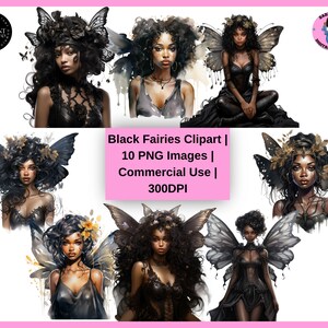 Black Fairy Clipart, African American Clip Art, Black Girl Clipart Bundle, Goth Clipart PNG, Black Girl Journal Clipart, Junk Journal Art
